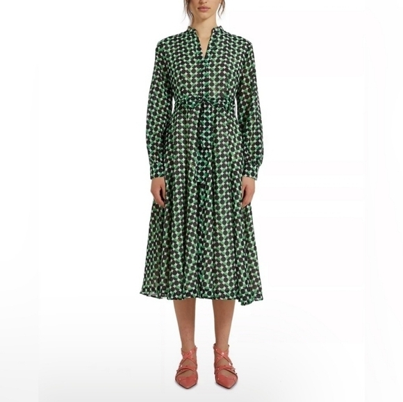 MARELLA Dresses & Skirts - Marella Green Polka Dot Long Sleeve Lined Dress Size 2